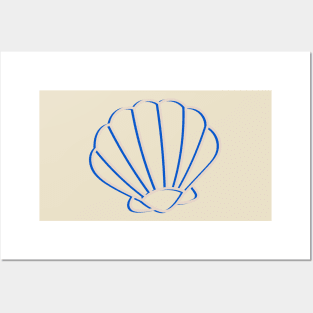 Blue and tan clam shell outline Posters and Art